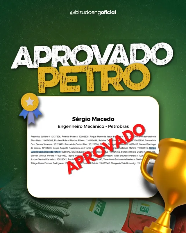 Sérgio Macedo, aprovado na Petrobras.